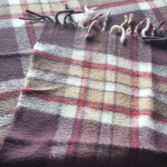 Vtg Faribo Brown Plaid Wool Throw Stadium Blanket Fringe 53”x51" Faribault Mill - Picture 4 of 7
